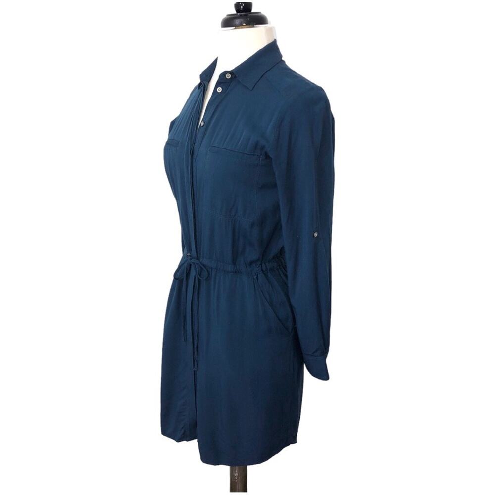 Lou & Grey Blue Twill Drawstring Shirtdress XS EUC - Picture 2 of 7